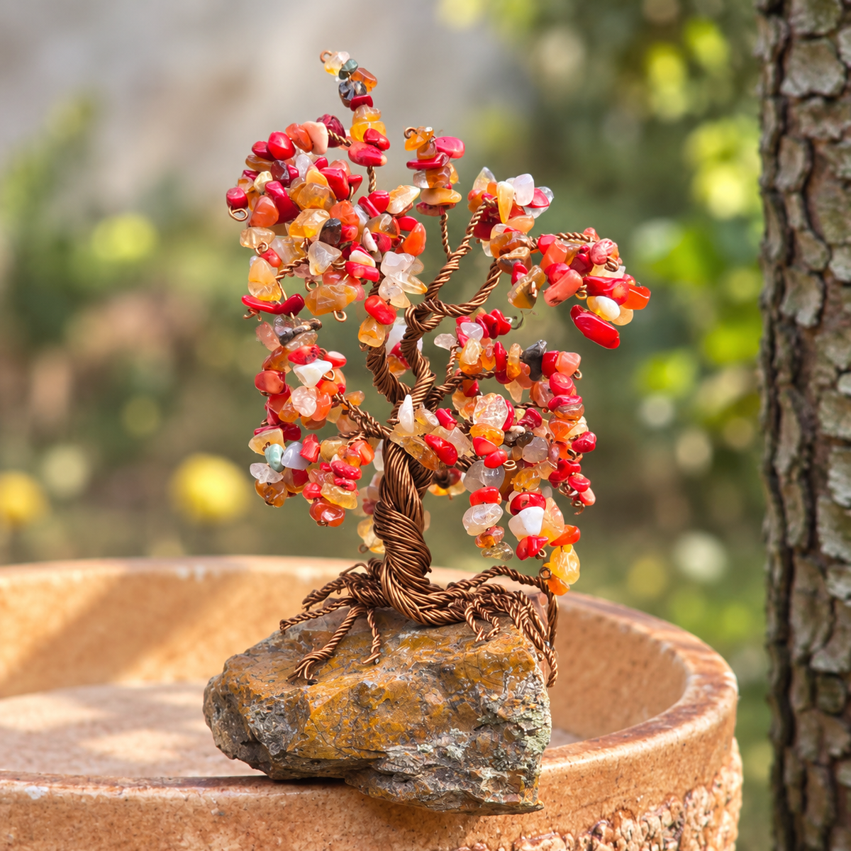 Carnelian Crystal Tree of Life sculpture – one-of-a-kind gemstone home decor