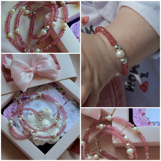 Pink gemstone necklace on soft velvet background