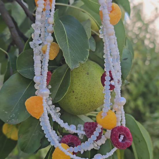 White raspberry pearl necklace with mother of pearl and Japanese beads