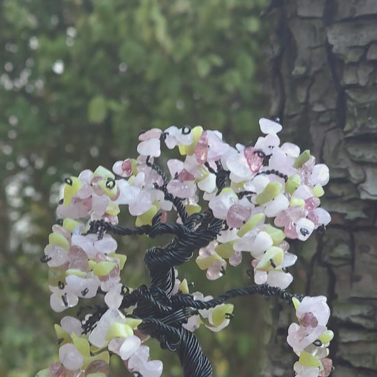 Handmade gemstone Tree of Life with Rose Quartz Strawberry Quartz and Unakite