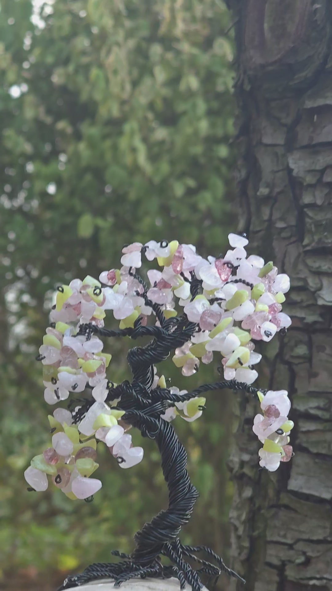 Handmade gemstone Tree of Life with Rose Quartz Strawberry Quartz and Unakite