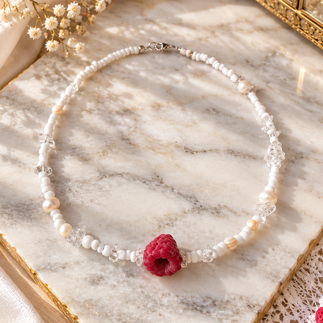 Realistic raspberry pearl necklace handmade by SIVONA