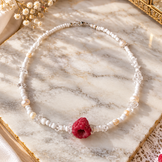Realistic raspberry pearl necklace handmade by SIVONA