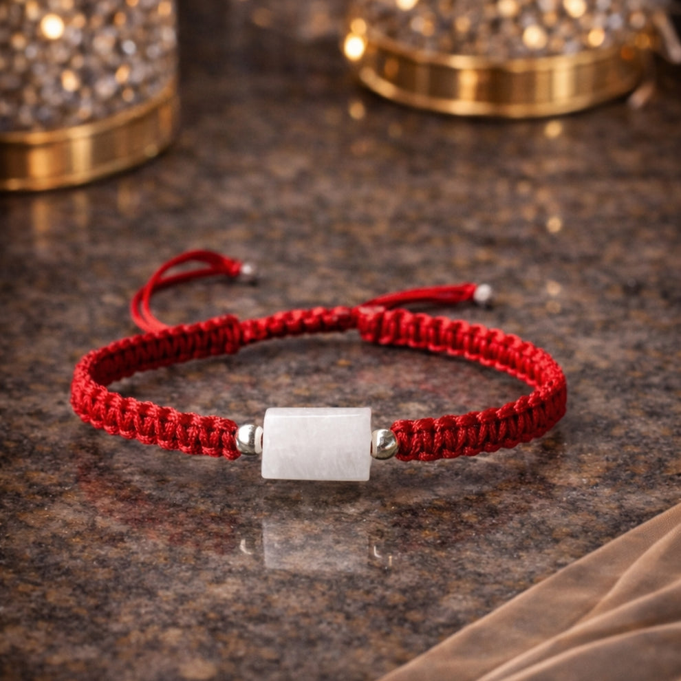 Red string moonstone bracelet with 925 sterling silver for protection, luck and manifestation