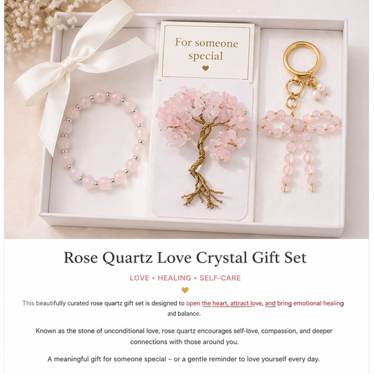 rose quartz gift set tree of life bracelet bag charm luxury gift for her