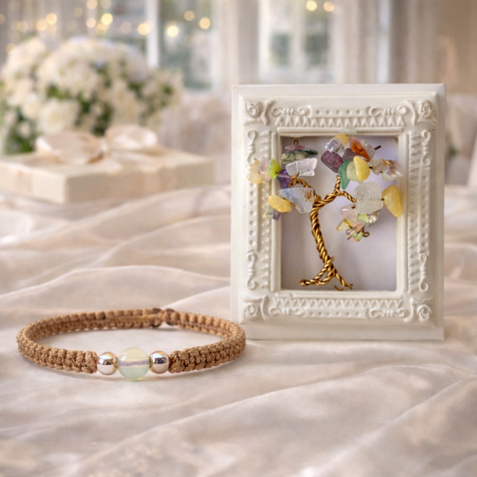 Handmade moonstone bracelet with 925 silver and Tree of Life crystal talisman gift set