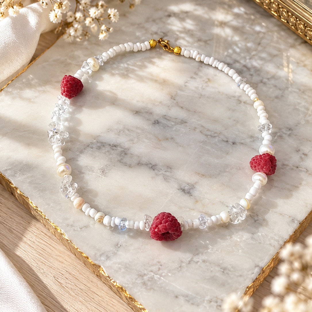 Three raspberry pearl necklace handmade by SIVONA