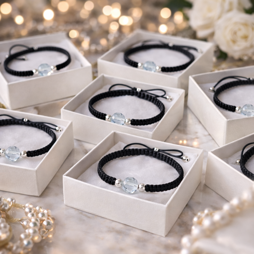 white topaz protection bracelet with sterling silver