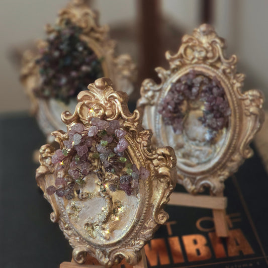 Handmade Tree of Life sculpture with Rose Quartz and Peridot in ceramic frame