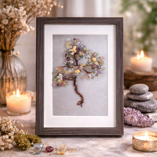 Wealth and abundance crystal tree of life wall art with natural gemstones
