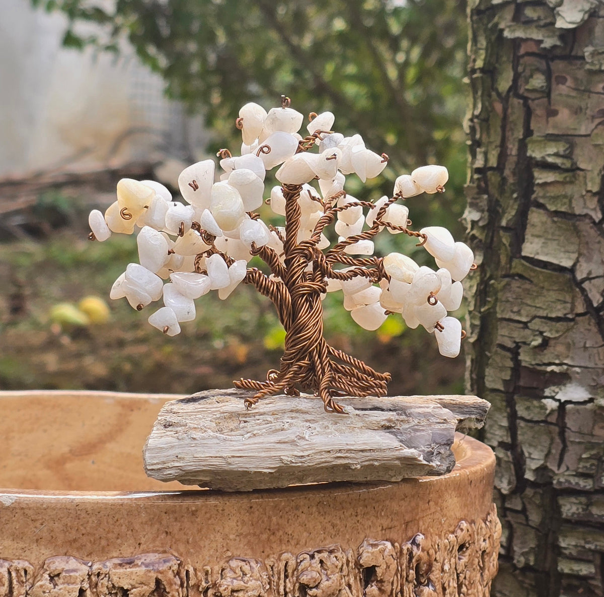 White Agate Crystal Tree of Life handmade gemstone tree by SIVONA
